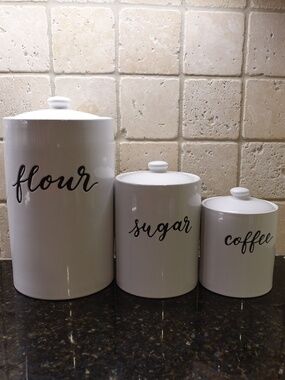 Kitchen Coffee, Flour, and Sugar containers.